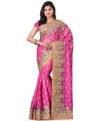Magenta Embroidered Jacquard Saree With Blouse