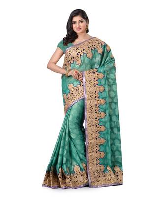 Gold Embroidered Jacquard Saree With Blouse 1