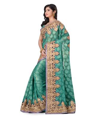 Gold Embroidered Jacquard Saree With Blouse 2