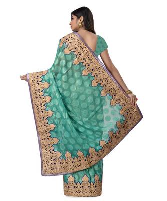 Gold Embroidered Jacquard Saree With Blouse 3