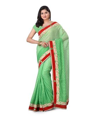 Green Embroidered Jacquard Saree With Blouse 1