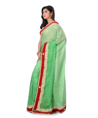 Green Embroidered Jacquard Saree With Blouse 2