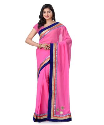 Pink Embroidered Jacquard Saree With Blouse 1