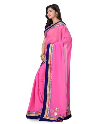 Pink Embroidered Jacquard Saree With Blouse 2
