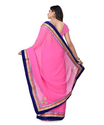 Pink Embroidered Jacquard Saree With Blouse 3
