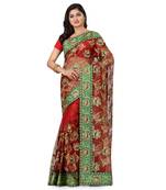 Red Embroidered Super_Net Saree With Blouse