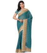 Blue Embroidered Brasso Saree With Blouse