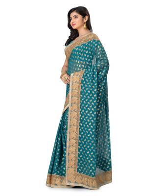 Blue Embroidered Brasso Saree With Blouse 2