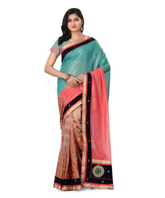 Pink Embroidered Jacquard Saree With Blouse 1