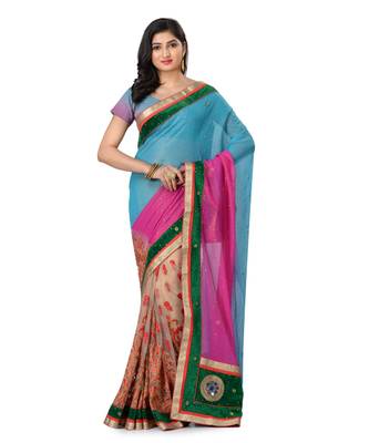 Magenta Embroidered Jacquard Saree With Blouse 1