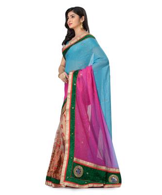 Magenta Embroidered Jacquard Saree With Blouse 2