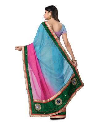 Magenta Embroidered Jacquard Saree With Blouse 3