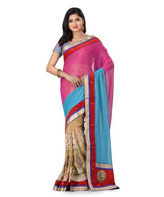 Blue Embroidered Jacquard Saree With Blouse 1