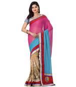 Blue Embroidered Jacquard Saree With Blouse