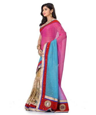 Blue Embroidered Jacquard Saree With Blouse 2