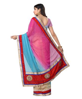 Blue Embroidered Jacquard Saree With Blouse 3