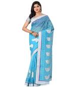 Turquoise Embroidered Super_Net Saree With Blouse
