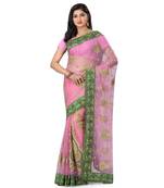 Pink Embroidered Super_Net Saree With Blouse
