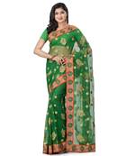 Green Embroidered Super_Net Saree With Blouse