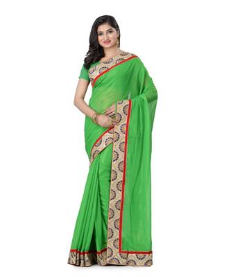 Green Embroidered Shimmer Saree With Blouse 1