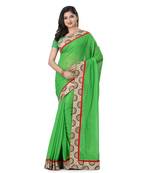 Green Embroidered Shimmer Saree With Blouse