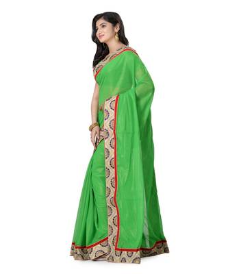 Green Embroidered Shimmer Saree With Blouse 2