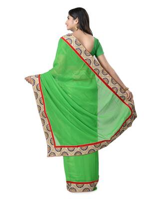 Green Embroidered Shimmer Saree With Blouse 3