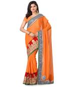 Orange Embroidered Shimmer Saree With Blouse