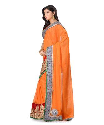 Orange Embroidered Shimmer Saree With Blouse 2
