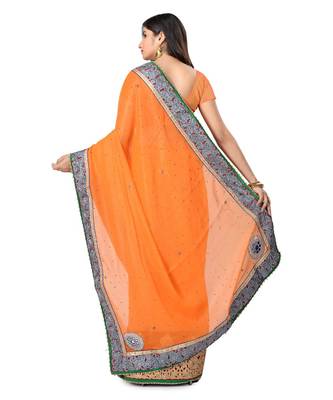 Orange Embroidered Shimmer Saree With Blouse 3