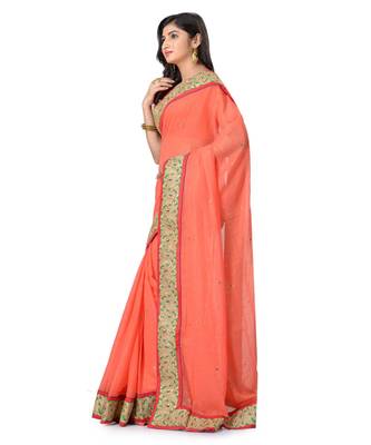 Pink Embroidered Shimmer Saree With Blouse 2