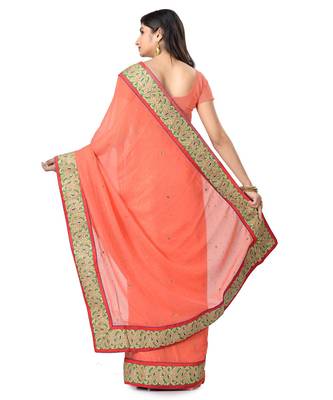 Pink Embroidered Shimmer Saree With Blouse 3