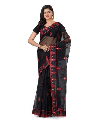 Black Embroidered Super_Net Saree With Blouse 1