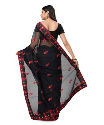 Black Embroidered Super_Net Saree With Blouse 2