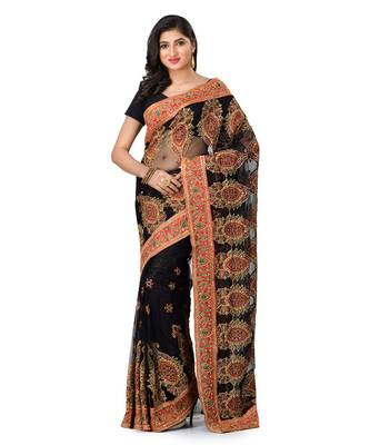 Black Embroidered Super_Net Saree With Blouse 1