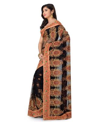 Black Embroidered Super_Net Saree With Blouse 2