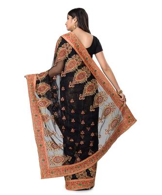Black Embroidered Super_Net Saree With Blouse 3