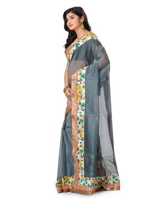 Grey Embroidered Super_Net Saree With Blouse 2