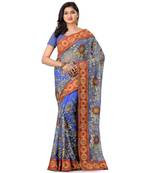 Blue Embroidered Super_Net Saree With Blouse