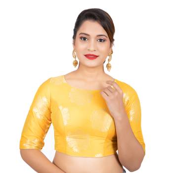 Banarasi Brocade Yellow Readymade Saree Blouse 1