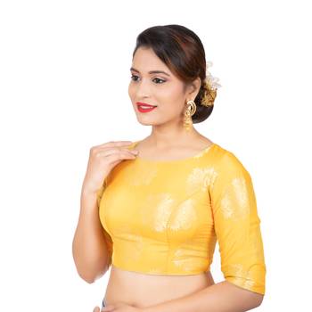 Banarasi Brocade Yellow Readymade Saree Blouse 2