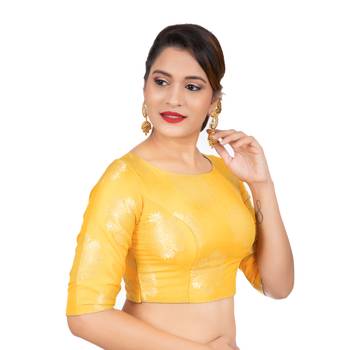 Banarasi Brocade Yellow Readymade Saree Blouse 3