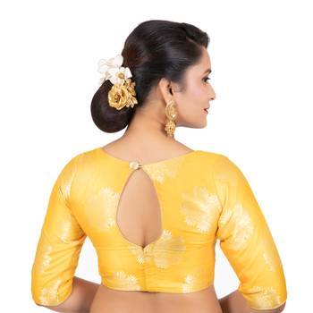 Banarasi Brocade Yellow Readymade Saree Blouse 4
