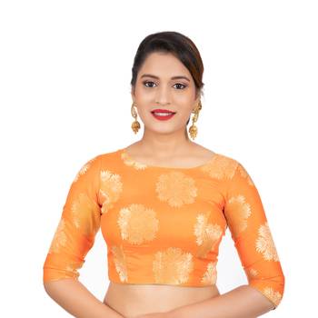 Banarasi Brocade Orange Readymade Saree Blouse 1