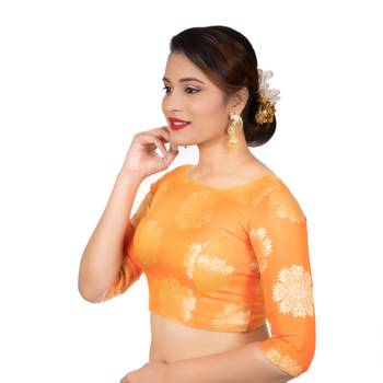 Banarasi Brocade Orange Readymade Saree Blouse 2