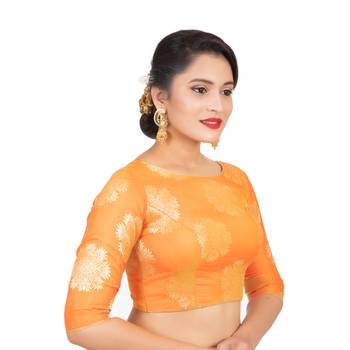 Banarasi Brocade Orange Readymade Saree Blouse 3