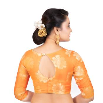 Banarasi Brocade Orange Readymade Saree Blouse 4