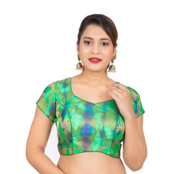 Green Banarasi Brocade Readymade Saree Blouse 1