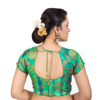 Green Banarasi Brocade Readymade Saree Blouse 2