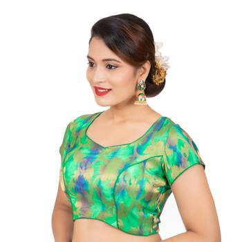 Green Banarasi Brocade Readymade Saree Blouse 3
